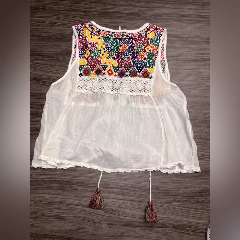 Free People Lohri Embroidered Boho Tassel Top Size X-Small Ivory Multi - Picture 6 of 8